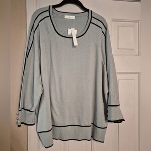 Green Sweater with Black Trim